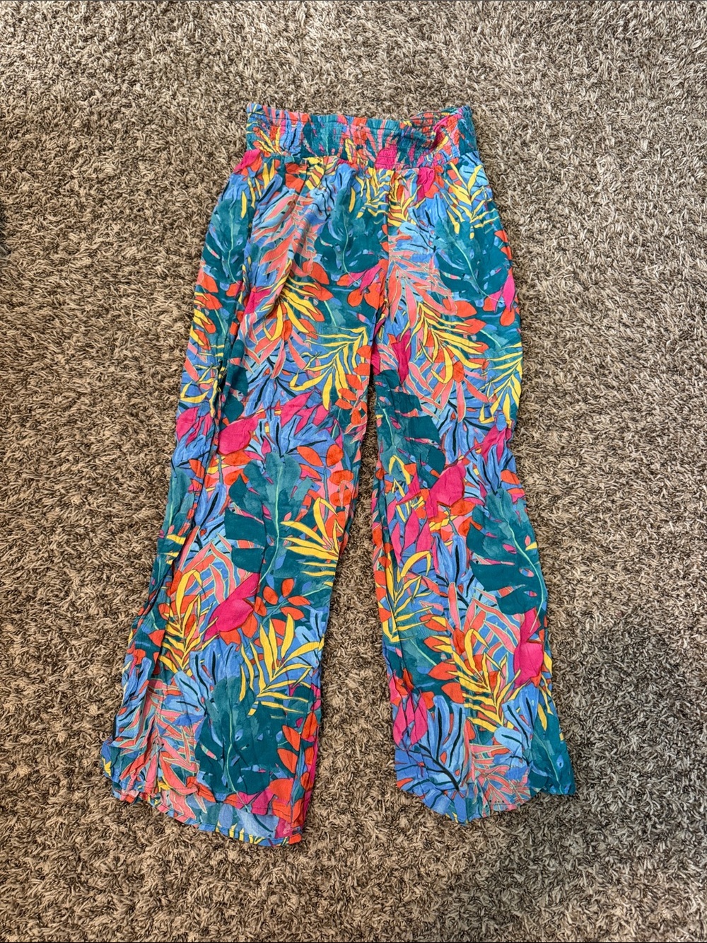Target Girls Tropical Print Wide-Leg Pants - Teal, Pink, Yellow, Orange